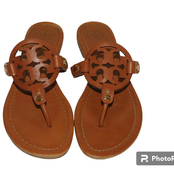 Tory Burch Miller Thong Sandals Brown Leather Size 6 - Picture 2 of 11